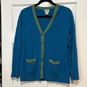L.L. Bean 100% Cashmere Cardigan – Blue & Green, Women’s Small